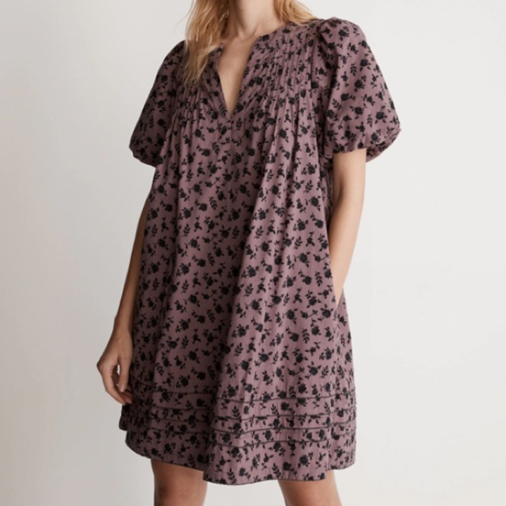 Madewell Tillie Puff Sleeve Mini Dress in Shadow Blooms